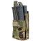 Condor Single Stacker M4 Mag Pouch in Scorpion OCP holds two black rifle magazines, secured with elastic retention straps.